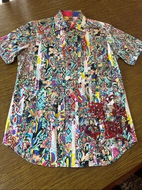 Robert Graham Multicolor Abstract Floral Short-Sleeve Button-Down Shirt